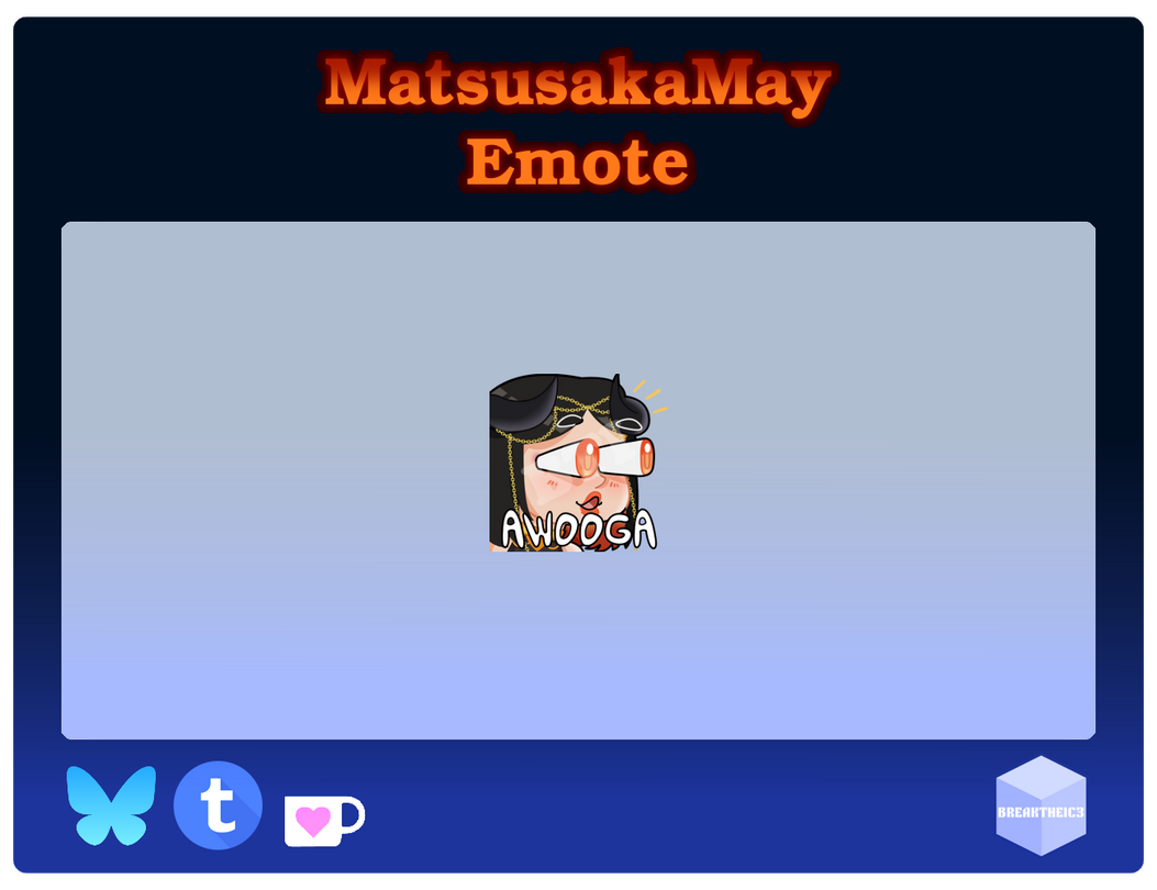 Static custom emote showcase for May, her model's eyes popping out with the text "AWOOGA" at the bottom of the emote.