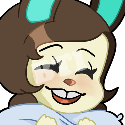 Twitch emote of Carmen the Rabbit (Animal Crossing) holding a pillow & enthusiastically smiling with closed eyes. Used as a bit unlockable emote.