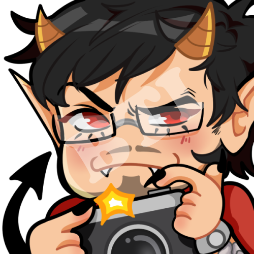 One of my Twitch emote of OC (Carm) holding a camera and smirking.